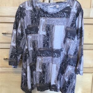 3/4 sleeve dressy T-Shirt 1X shades of brown and tan 100% cotton 2 POCKETS!